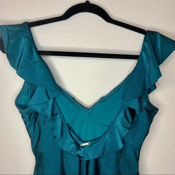 Tahari peacock teal ruffle one piece bikini small - Picture 4 of 10